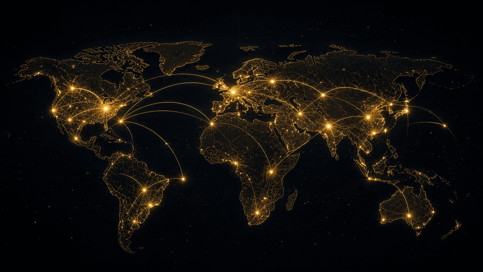 Gold global client presence map with connected nodes